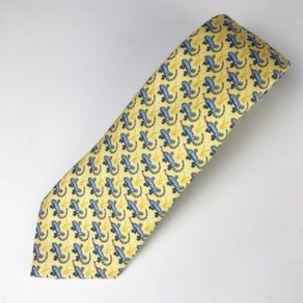Vineyard Vines Blue Lizards Yellow Preppy Silk Tie
